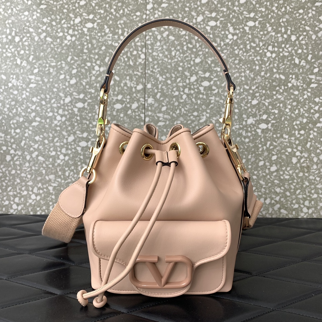 Valentino Garavani Loco Bucket Bag in Nude Pink Calfskin Leather